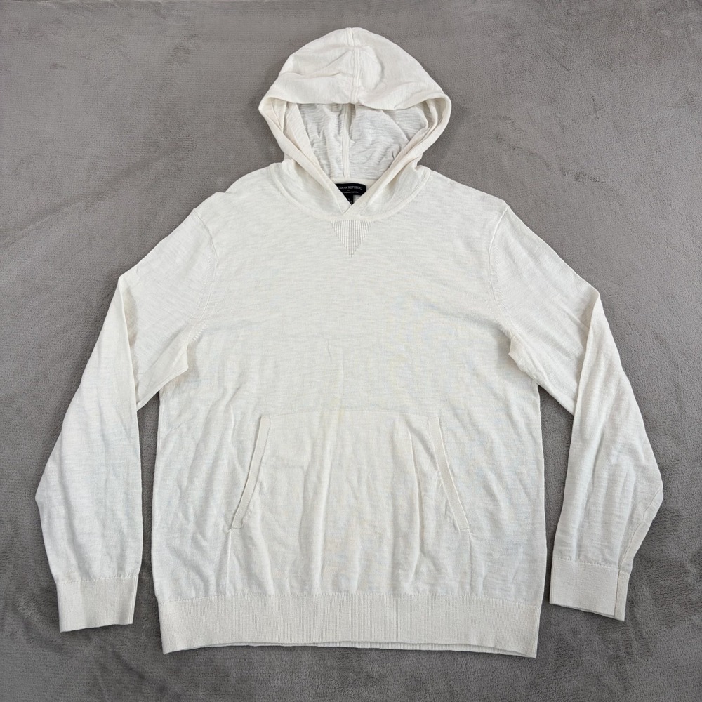 Banana Republic Organic Cotton Slub Hoodie in Ivory Men Large Long Sleeve